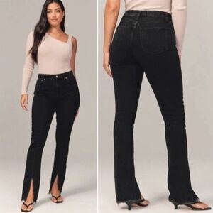 Abercrombie & Fitch Curve Love Black High Rise Front Split Seam Women Jeans